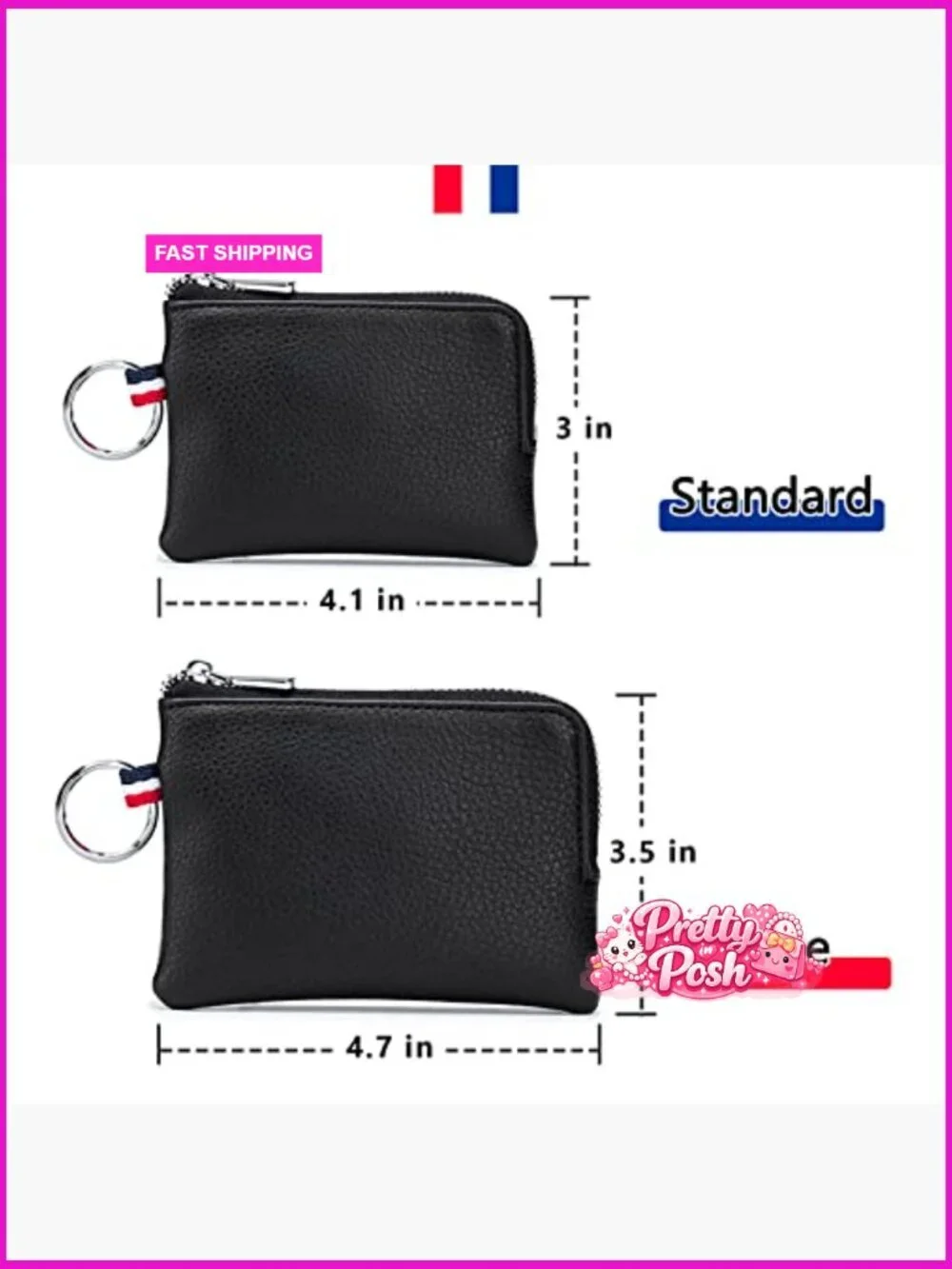 Genuine Cowhide Leather Coin Purse Wallet with Dual Keyrings